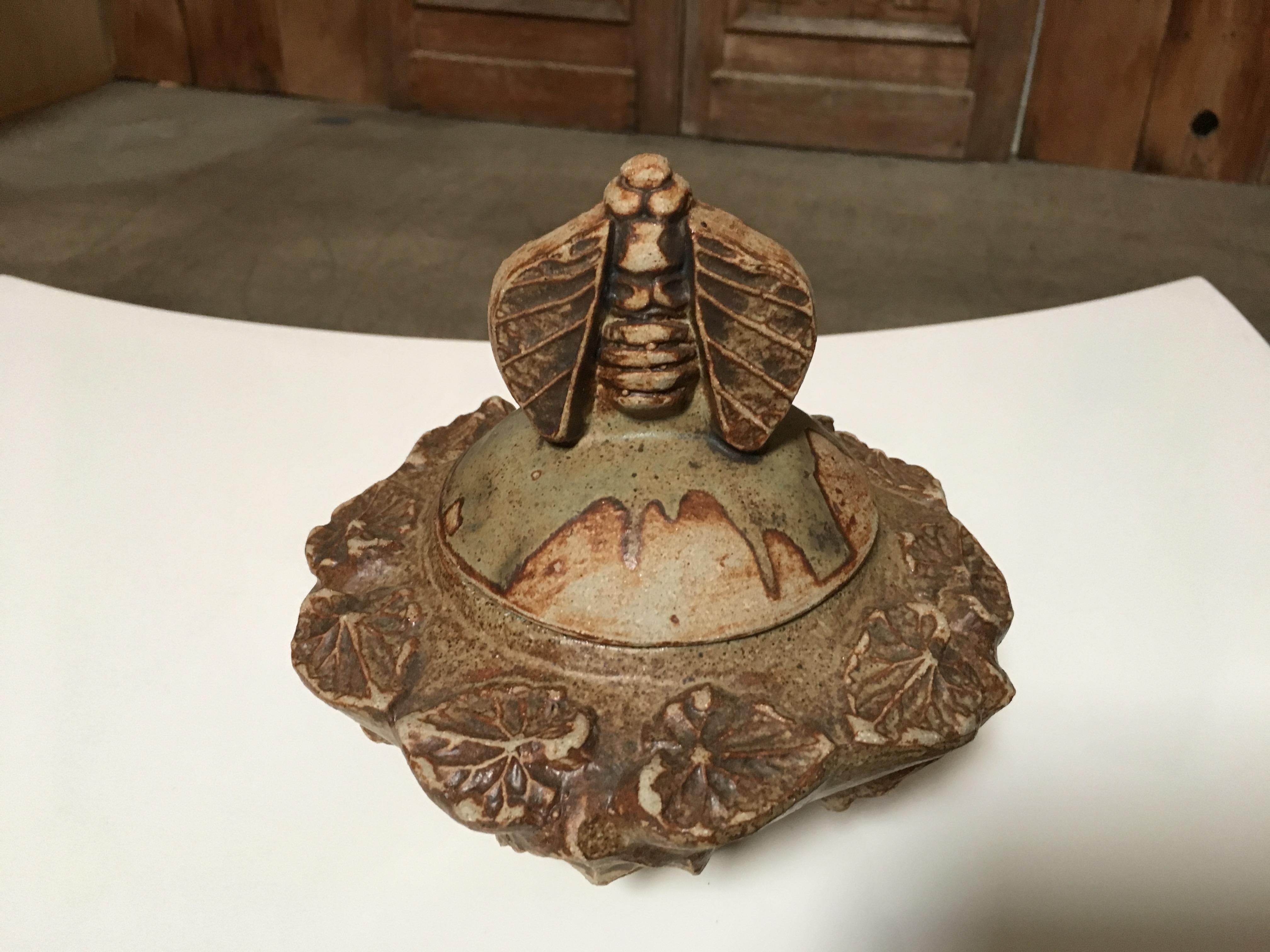 Mid-Century Modern Stoneware Moth Bowl by Bernard Rooke