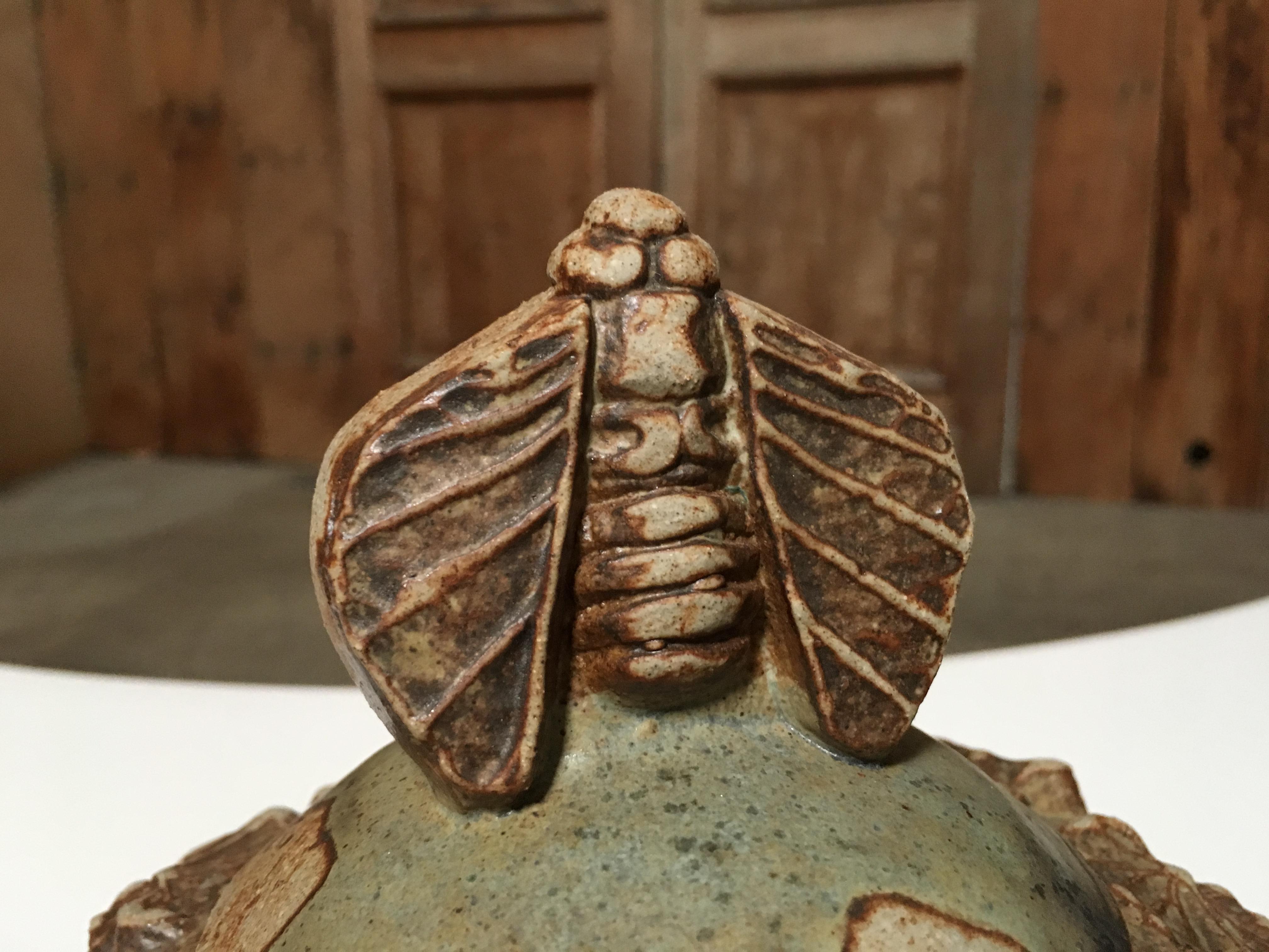 Stoneware Moth Bowl by Bernard Rooke In Good Condition In Denton, TX