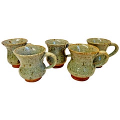 Vintage Stoneware Mugs Hand Thrown Set of 5