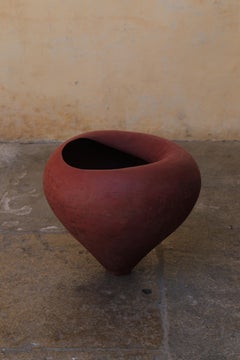 Ruby Red Stoneware Sculptural Olima Sculpture by Munier