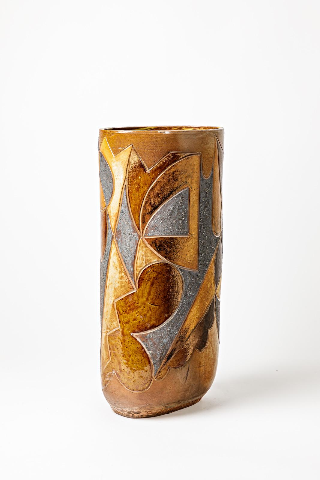 Ovale Vase aus Steingut von Georges Martin, ca. 1970-1980. (Beaux Arts) im Angebot