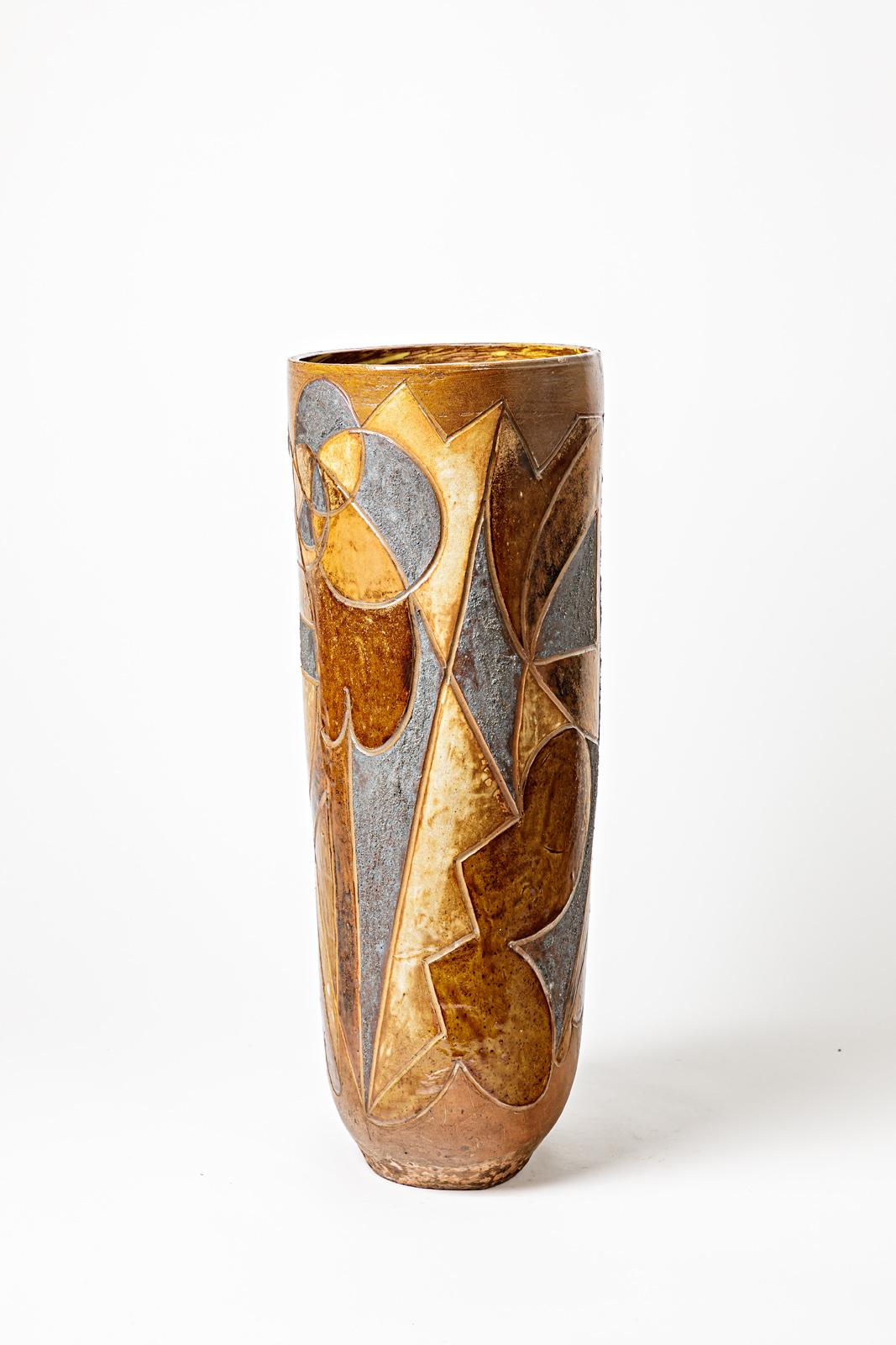 Ovale Vase aus Steingut von Georges Martin, ca. 1970-1980. (Französisch) im Angebot