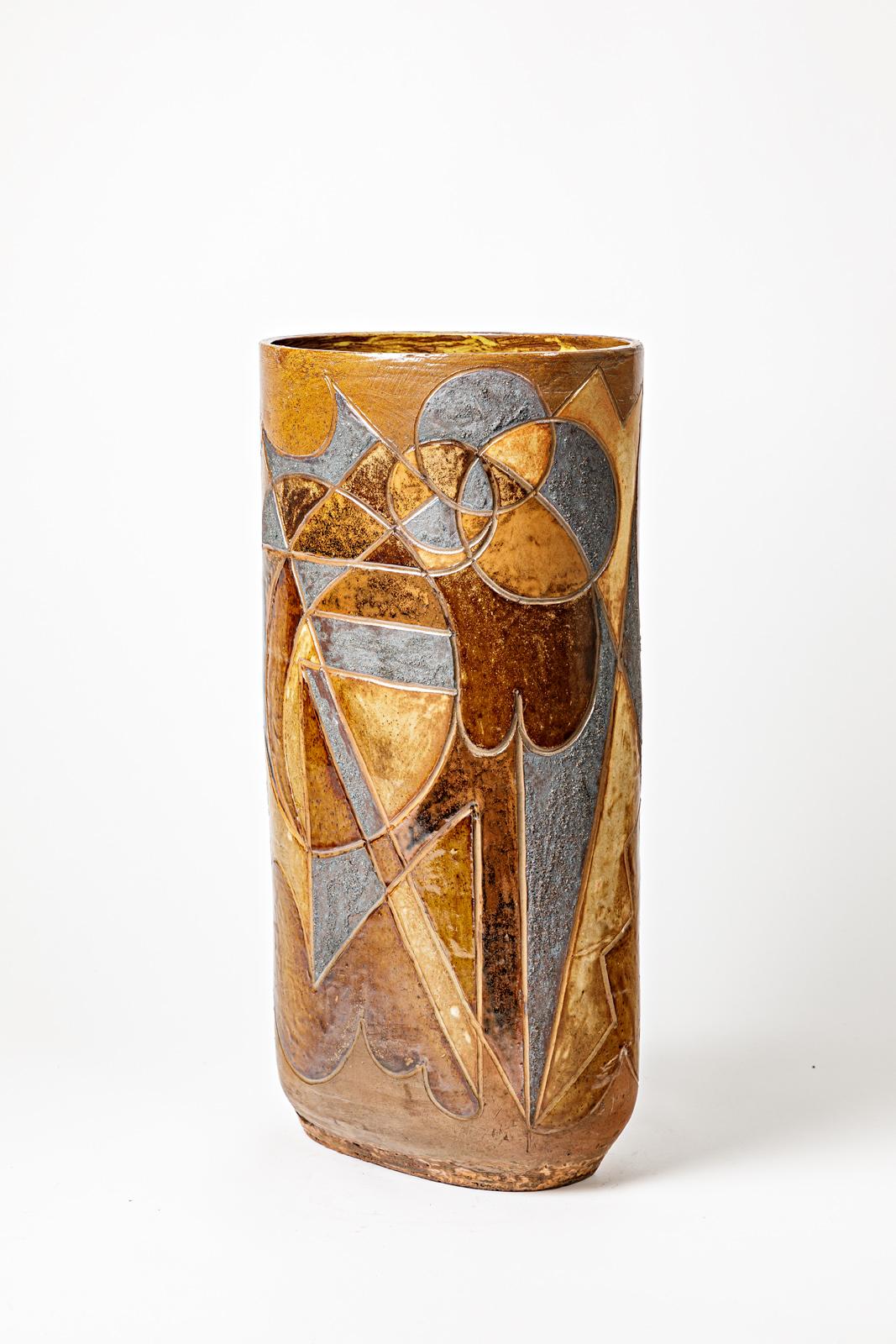 Ovale Vase aus Steingut von Georges Martin, ca. 1970-1980. im Zustand „Hervorragend“ im Angebot in Saint-Ouen, FR