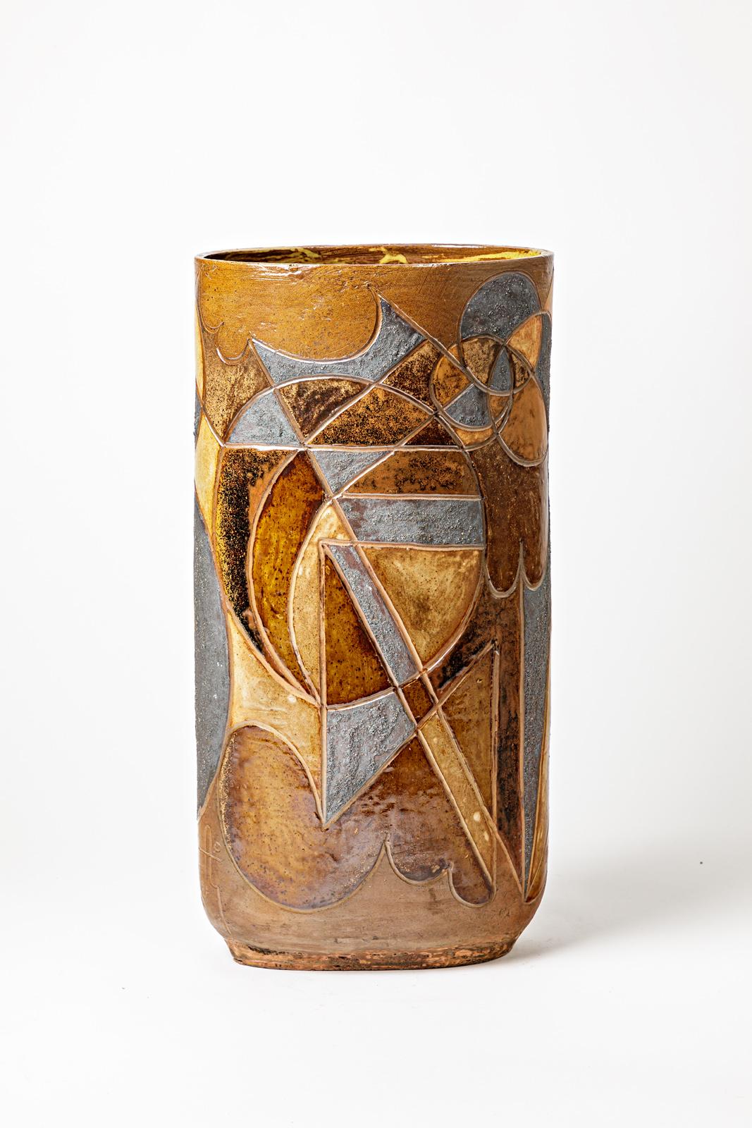 Ovale Vase aus Steingut von Georges Martin, ca. 1970-1980. (Ende des 20. Jahrhunderts) im Angebot