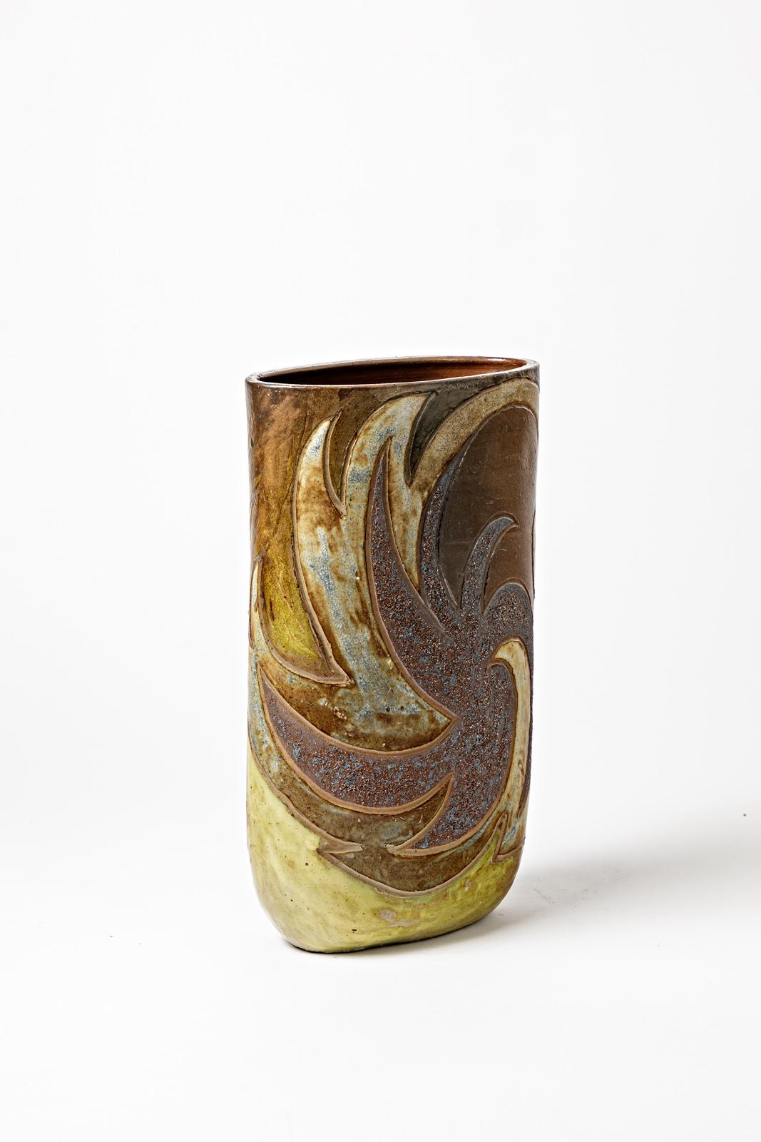Beaux-Arts Vaso ovoidale in gres con decorazione astratta di George Martin, circa 1970-1980 in vendita