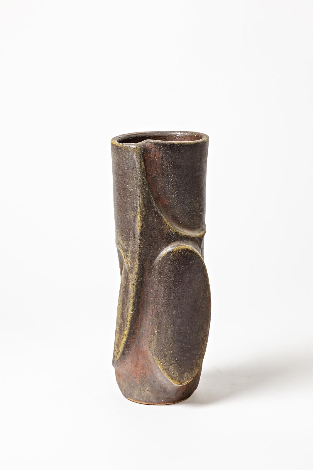Eiförmige Vase aus Steingut mit abstraktem Dekor von Georges Martin, um 1970-1980 (Beaux Arts) im Angebot