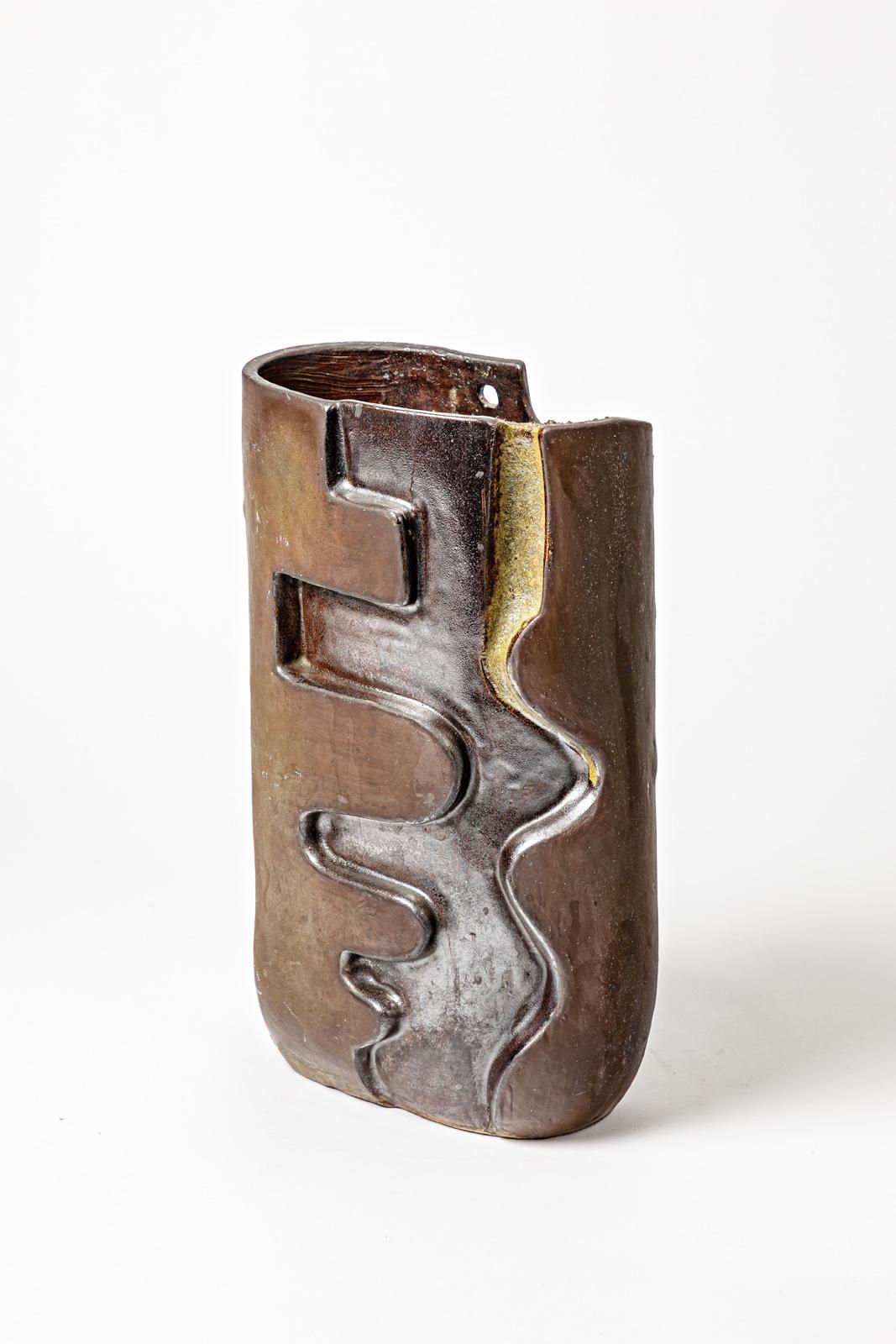 Eiförmige Vase aus Steingut mit abstraktem Dekor von Georges Martin, um 1970-1980 (Beaux Arts) im Angebot