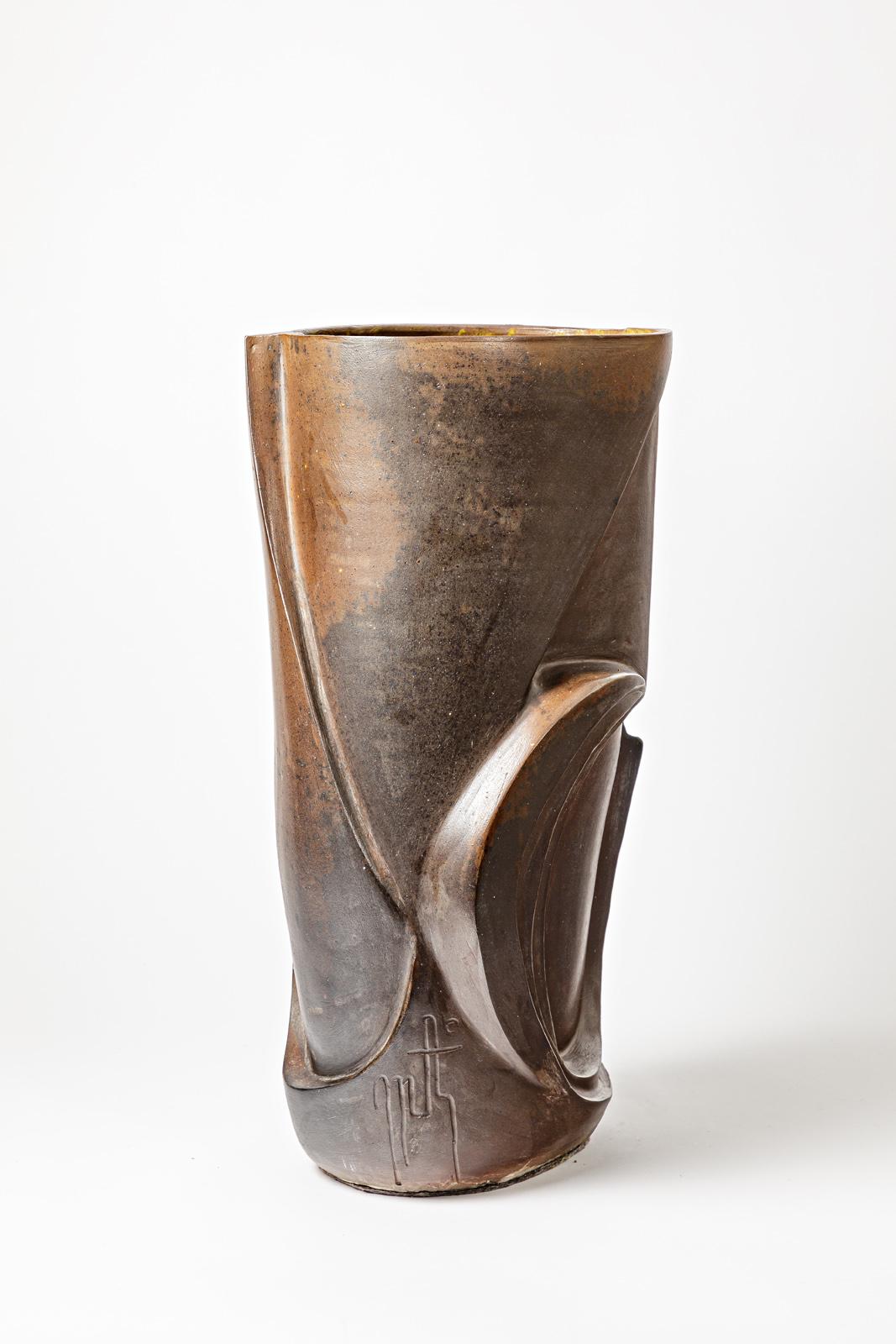 Beaux-Arts Vase ovoïde en grès à décor abstrait de Georges Martin, vers 1970-1980 en vente