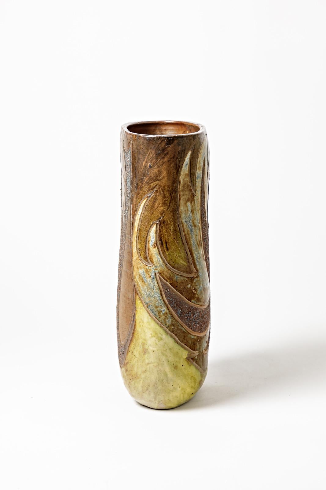Francese Vaso ovoidale in gres con decorazione astratta di George Martin, circa 1970-1980 in vendita