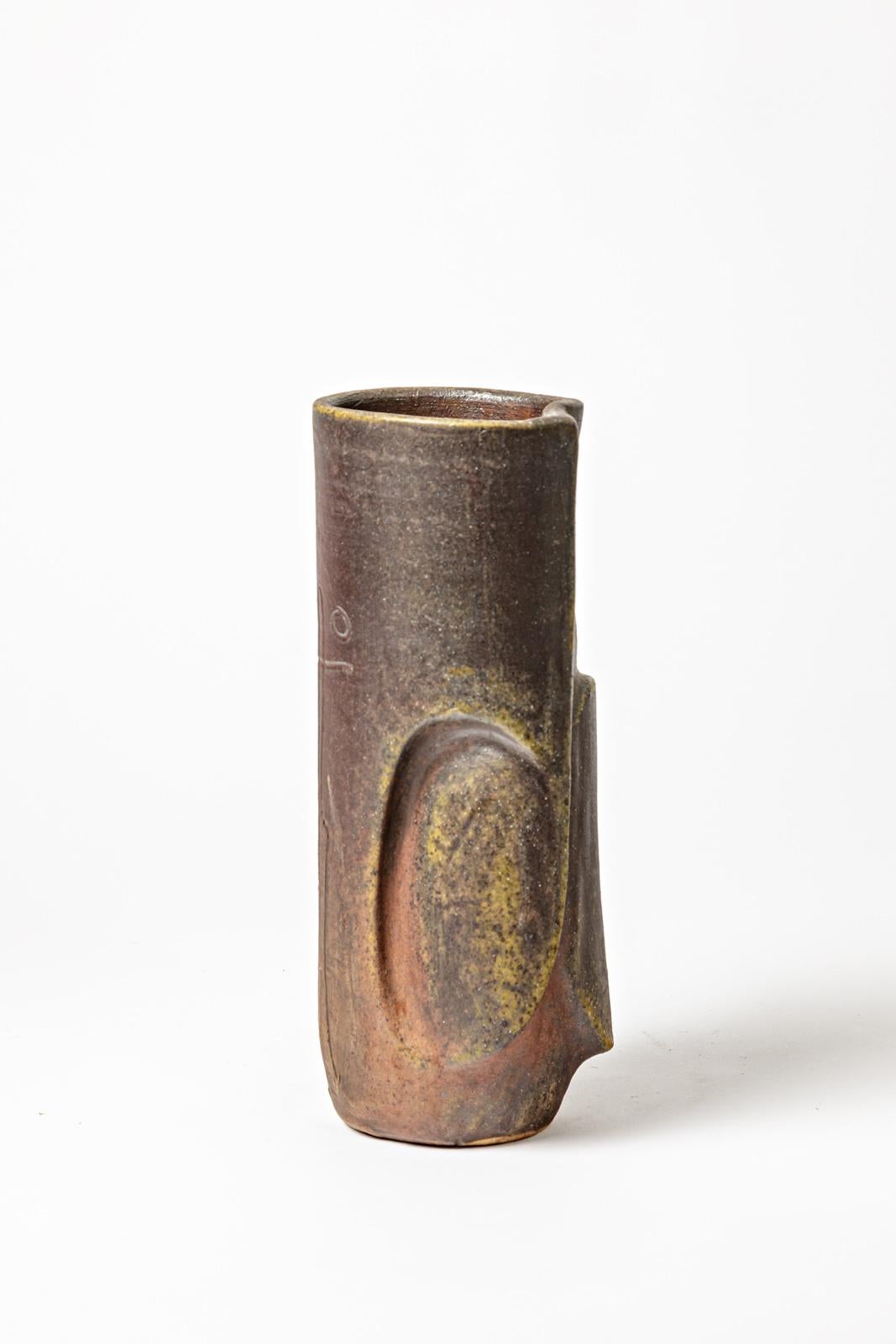 Eiförmige Vase aus Steingut mit abstraktem Dekor von Georges Martin, um 1970-1980 (Französisch) im Angebot