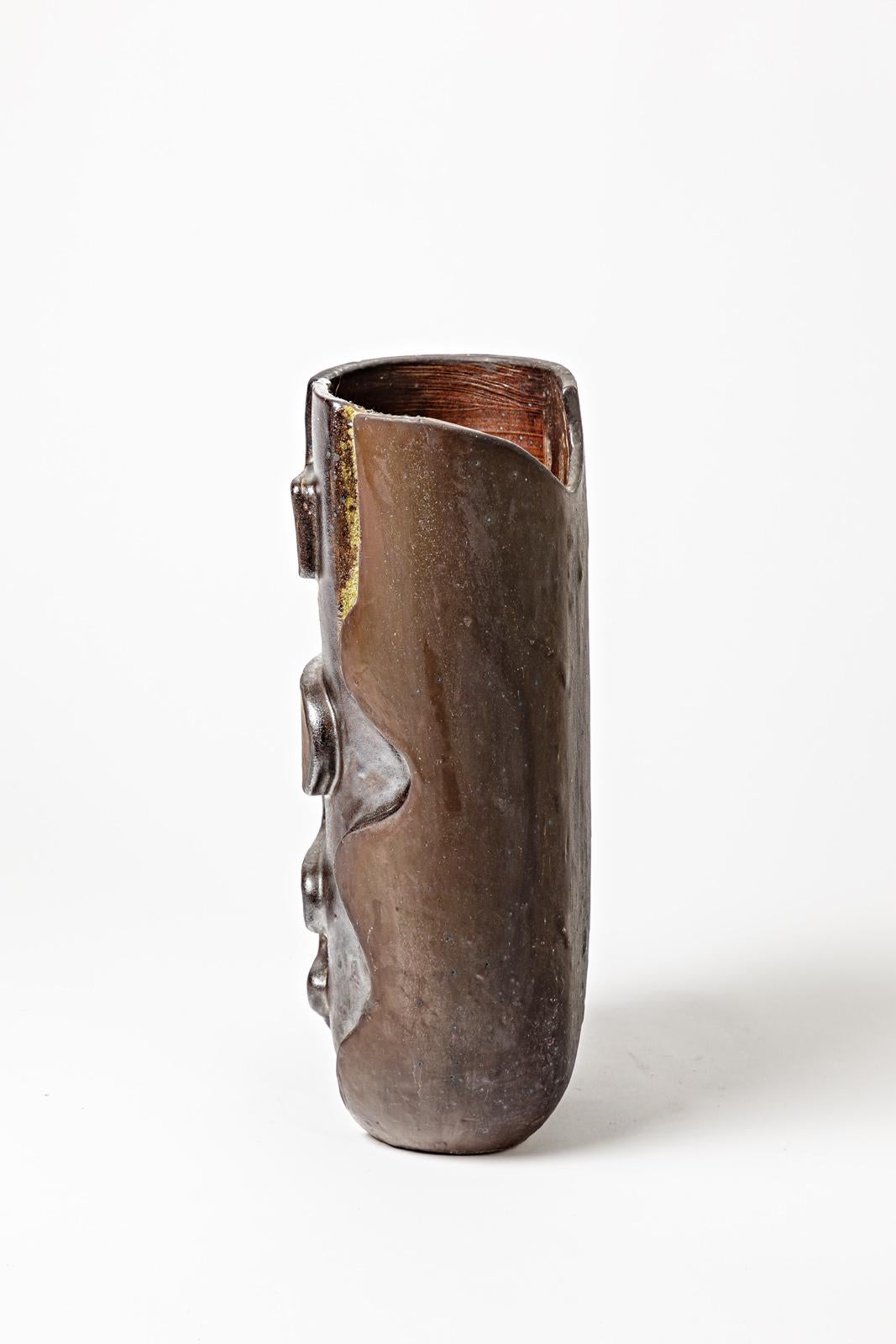 Eiförmige Vase aus Steingut mit abstraktem Dekor von Georges Martin, um 1970-1980 (Französisch) im Angebot
