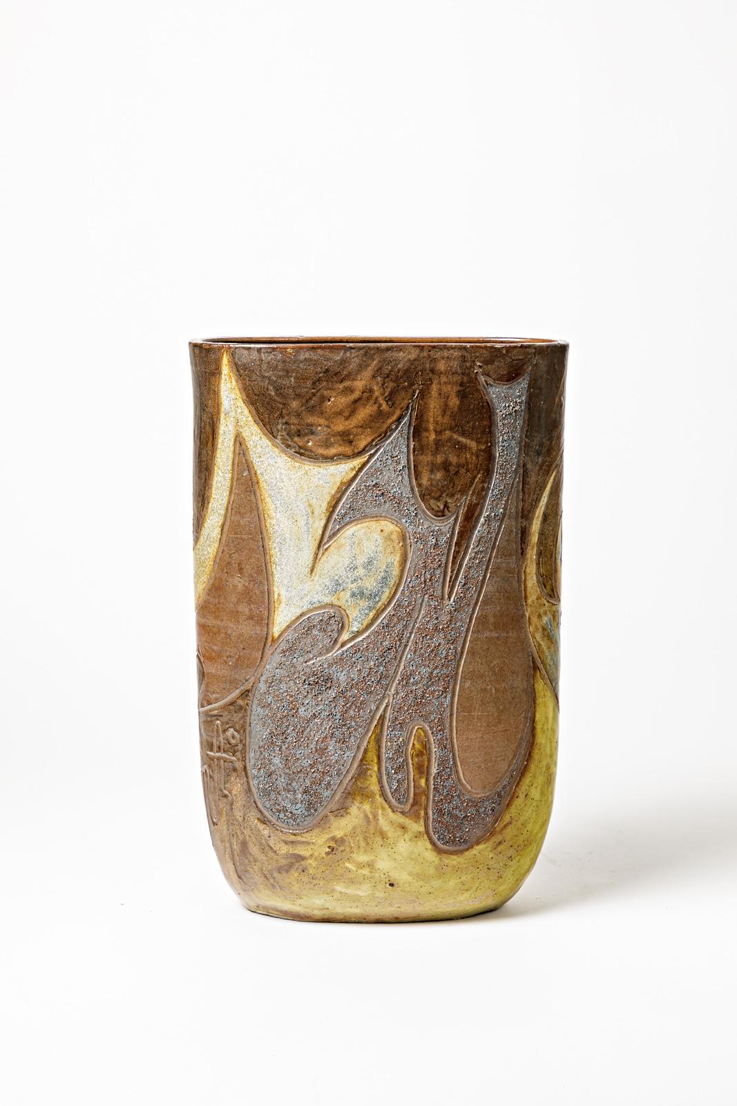Vaso ovoidale in gres con decorazione astratta di George Martin, circa 1970-1980 In condizioni ottime in vendita a Saint-Ouen, FR