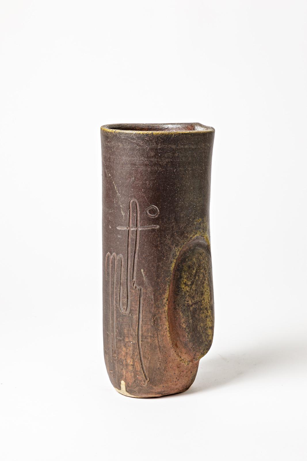 Eiförmige Vase aus Steingut mit abstraktem Dekor von Georges Martin, um 1970-1980 im Zustand „Hervorragend“ im Angebot in Saint-Ouen, FR