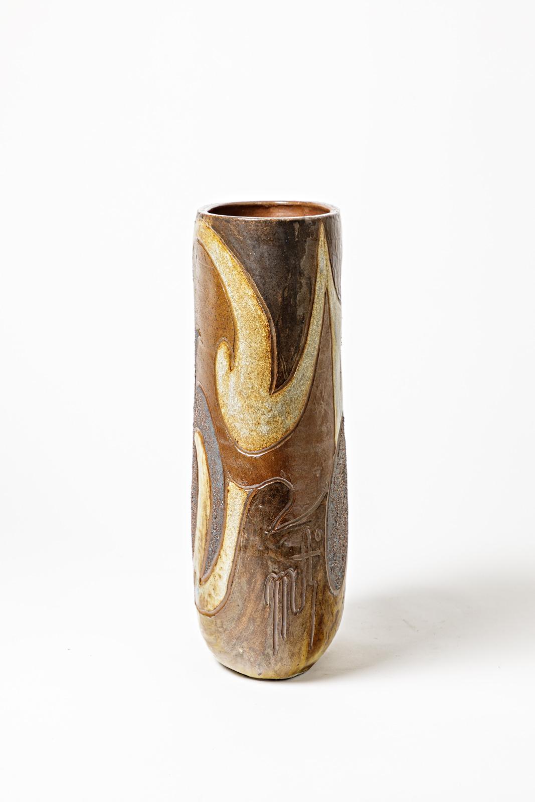 Fine XX secolo Vaso ovoidale in gres con decorazione astratta di George Martin, circa 1970-1980 in vendita