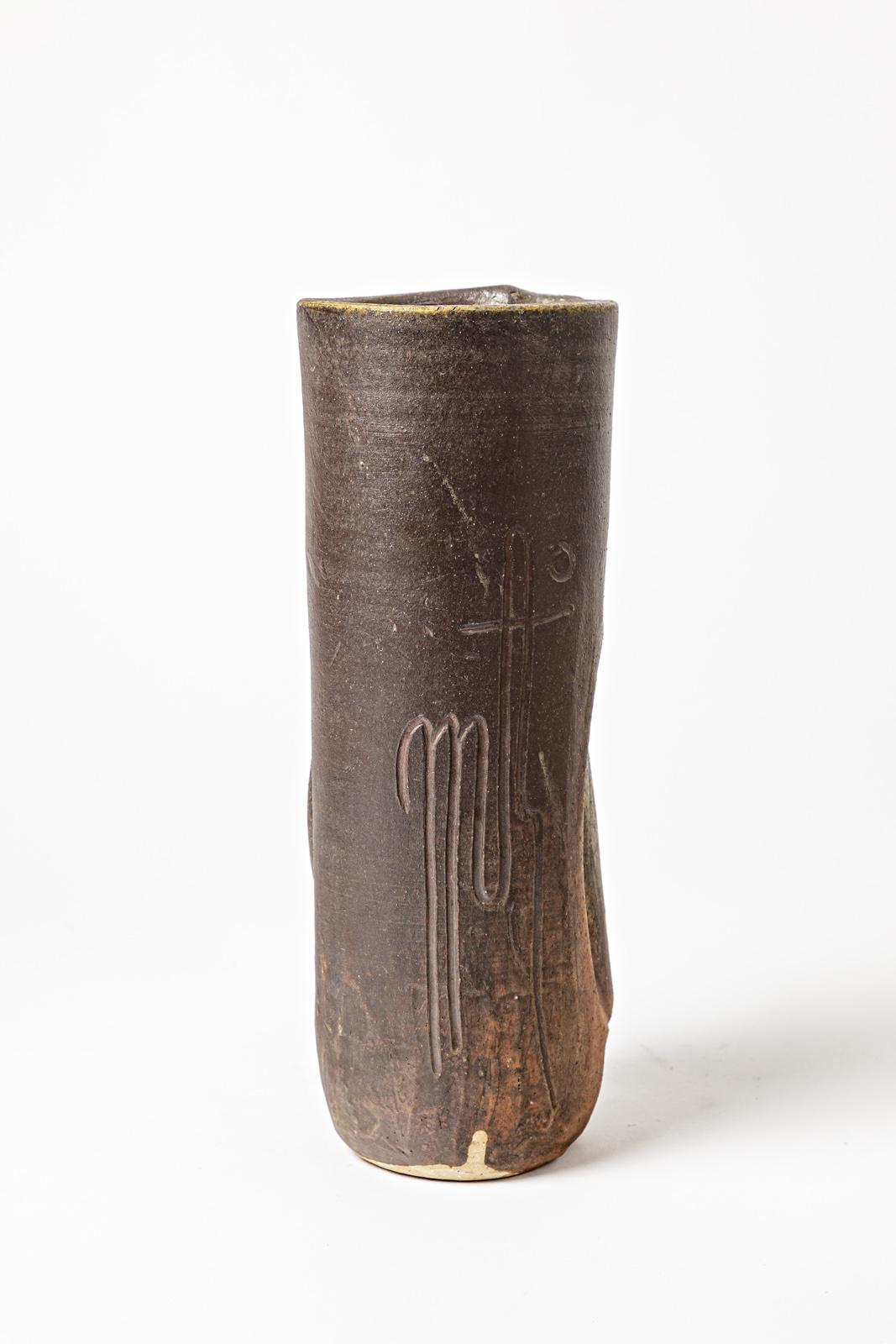 Eiförmige Vase aus Steingut mit abstraktem Dekor von Georges Martin, um 1970-1980 (Ende des 20. Jahrhunderts) im Angebot