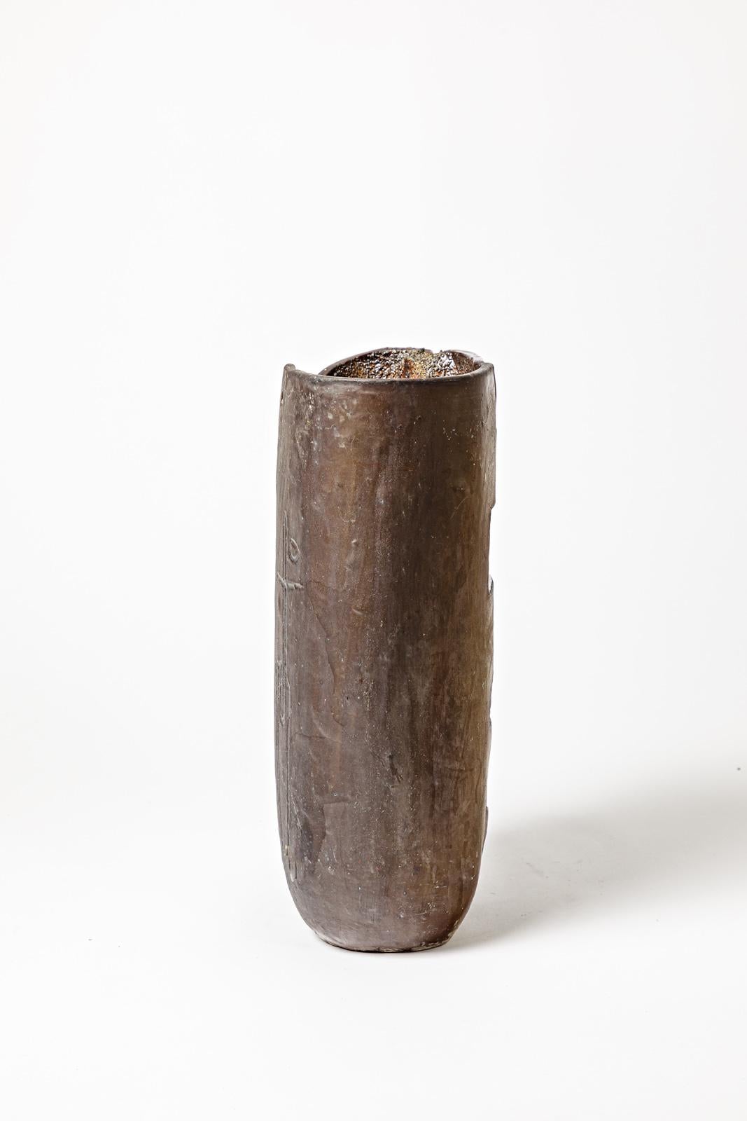 Eiförmige Vase aus Steingut mit abstraktem Dekor von Georges Martin, um 1970-1980 (Ende des 20. Jahrhunderts) im Angebot