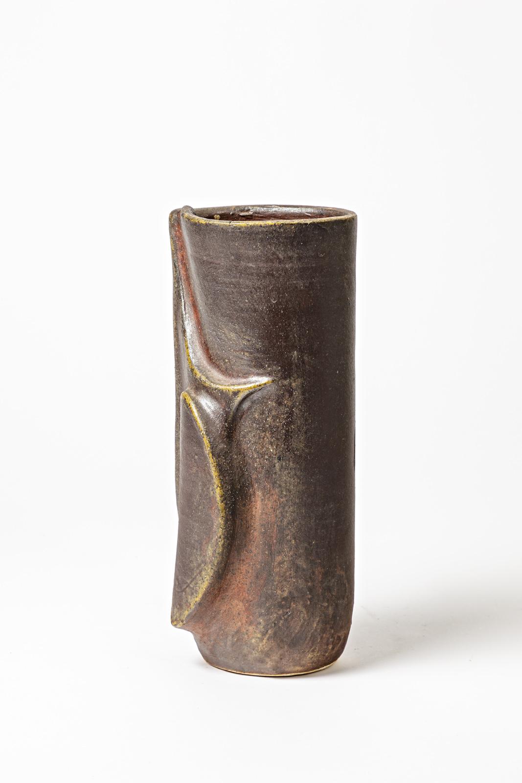 Eiförmige Vase aus Steingut mit abstraktem Dekor von Georges Martin, um 1970-1980 (Keramik) im Angebot