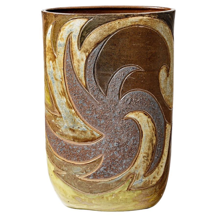 Vaso ovoidale in gres con decorazione astratta di George Martin, circa 1970-1980