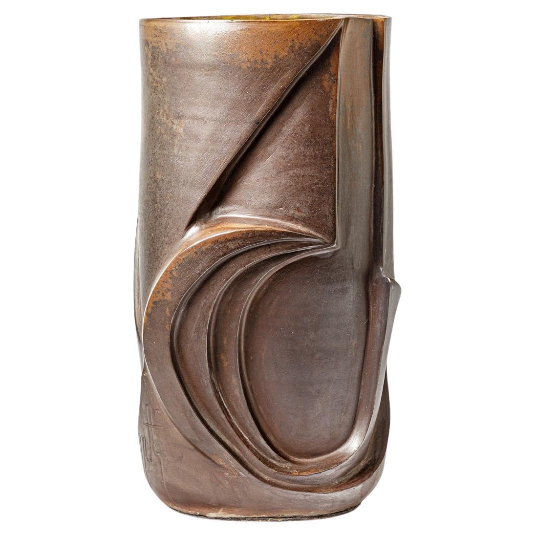 Vaso ovoidale in gres con decorazione astratta di George Martin, circa 1970-1980