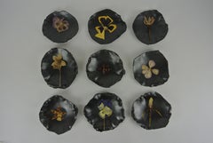 Stoneware Petal Bowl with Black Glaze and Pressed Flowers by Mary Lennox Flower