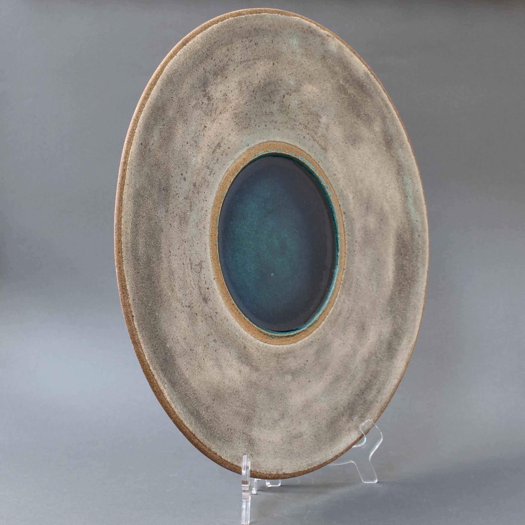 Late 20th Century Stoneware Platter with Molten Glass Centre by Bruno Gambone, Italy circa 1980s