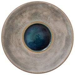 Stoneware Platter with Molten Glass Centre by Bruno Gambone, Italy circa 1980s