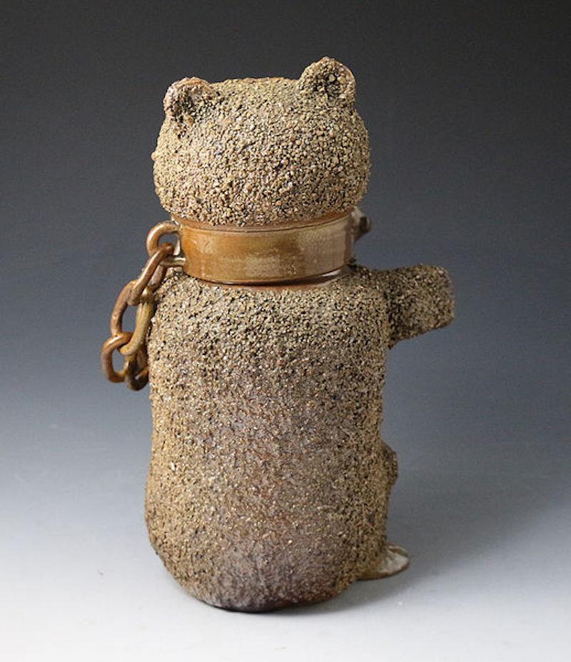 English Stoneware Pottery Brown Saltglaze Jug in the Form of a Bear, 18th Century
