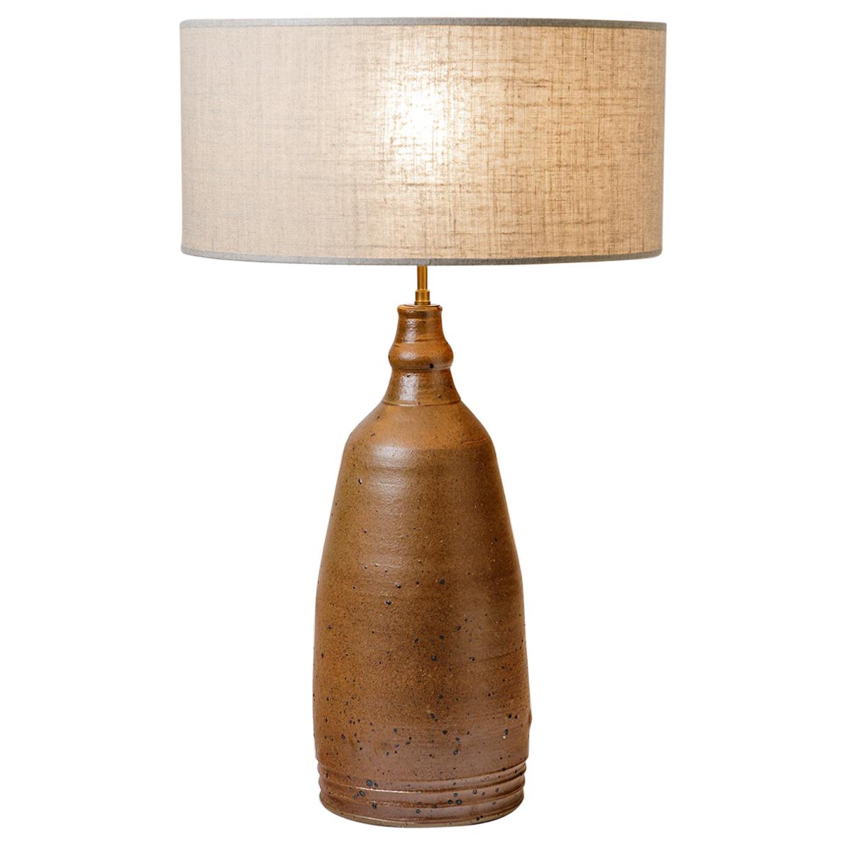 Stoneware Pottery Ceramic Table Lamp Brown Glaze Color circa 1960 Handmade