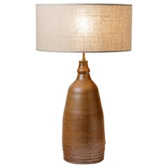 Stoneware Pottery Ceramic Table Lamp Brown Glaze Color circa 1960 Handmade
