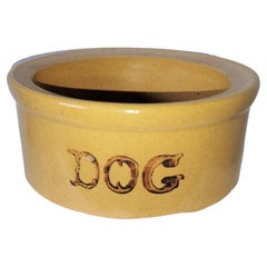 Antique Stoneware Pottery Small Dog Bowl 