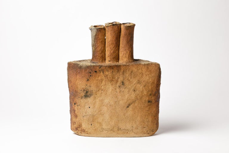 Stoneware Sculpture Ceramic Vase with Black Abstract Decoration by G