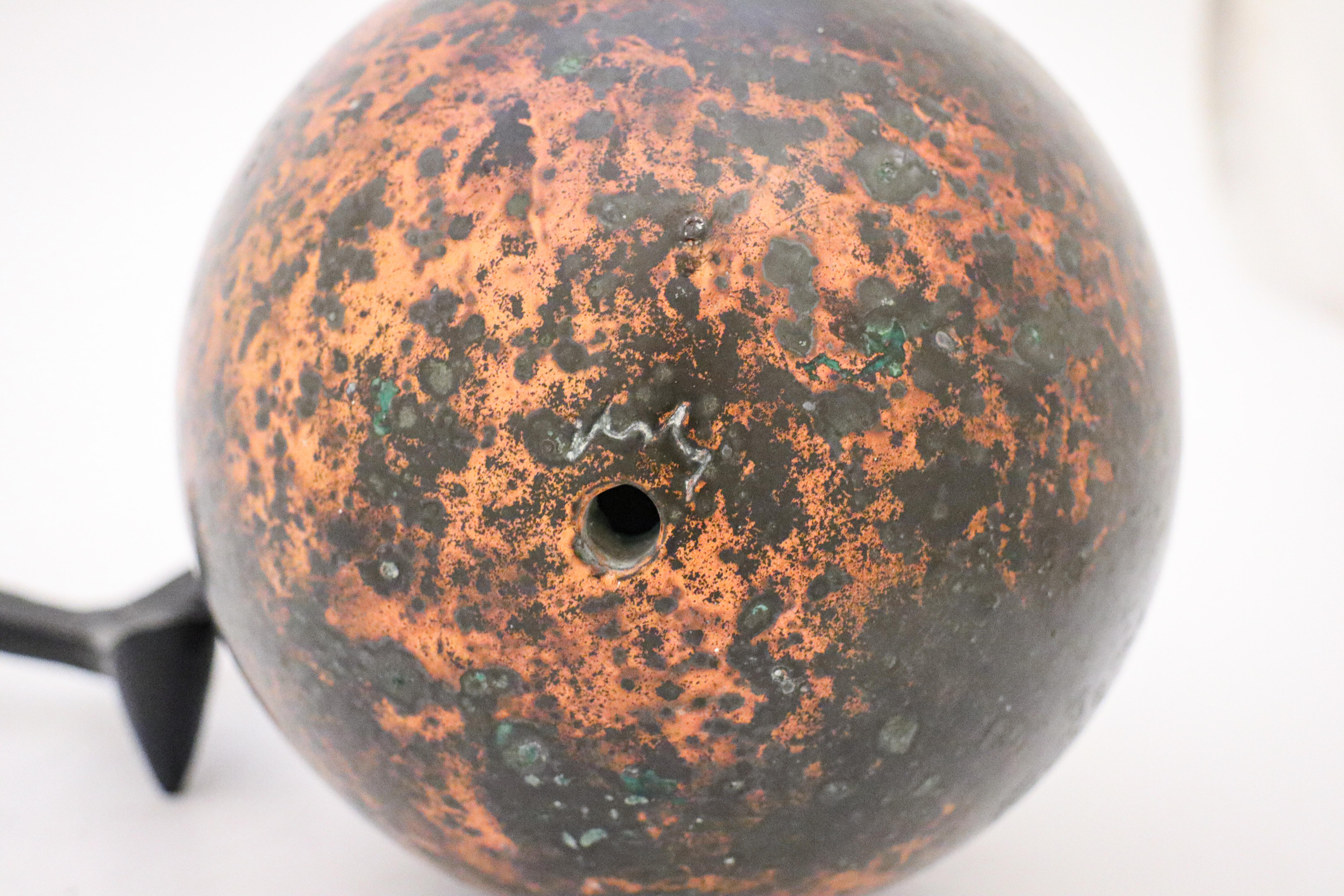 Ceramic Stoneware Sculpture Egg Orange & Black-Tone Glaze by Hans Hedberg, Biot, France
