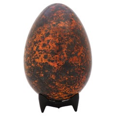Stoneware Sculpture Egg Orange & Black-Tone Glaze by Hans Hedberg, Biot, France