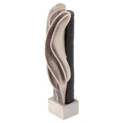 Stoneware Sculpture on Steel Base with Glaze in Grey-White-Black, signed ZAULI