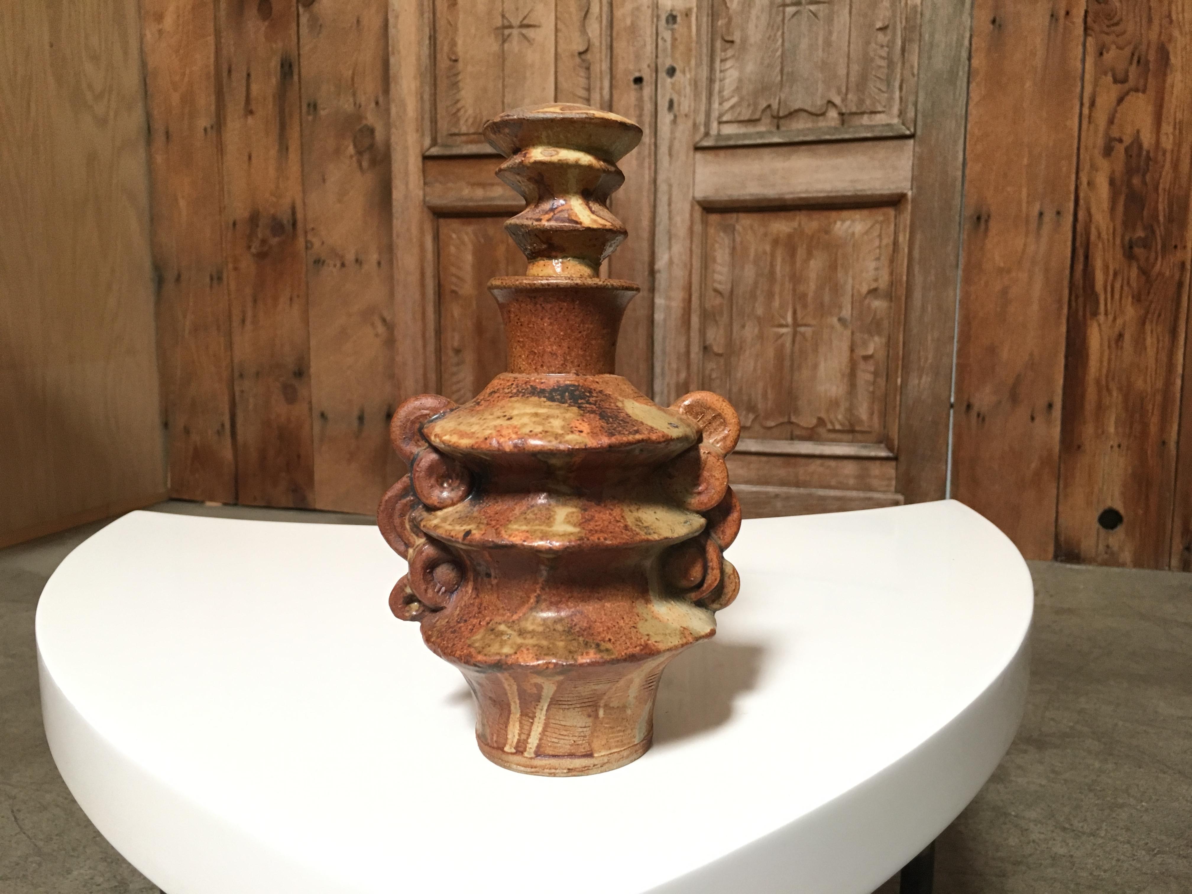 Mid-Century Modern Stoneware Stacked Bottle by Bernard Rooke For Sale