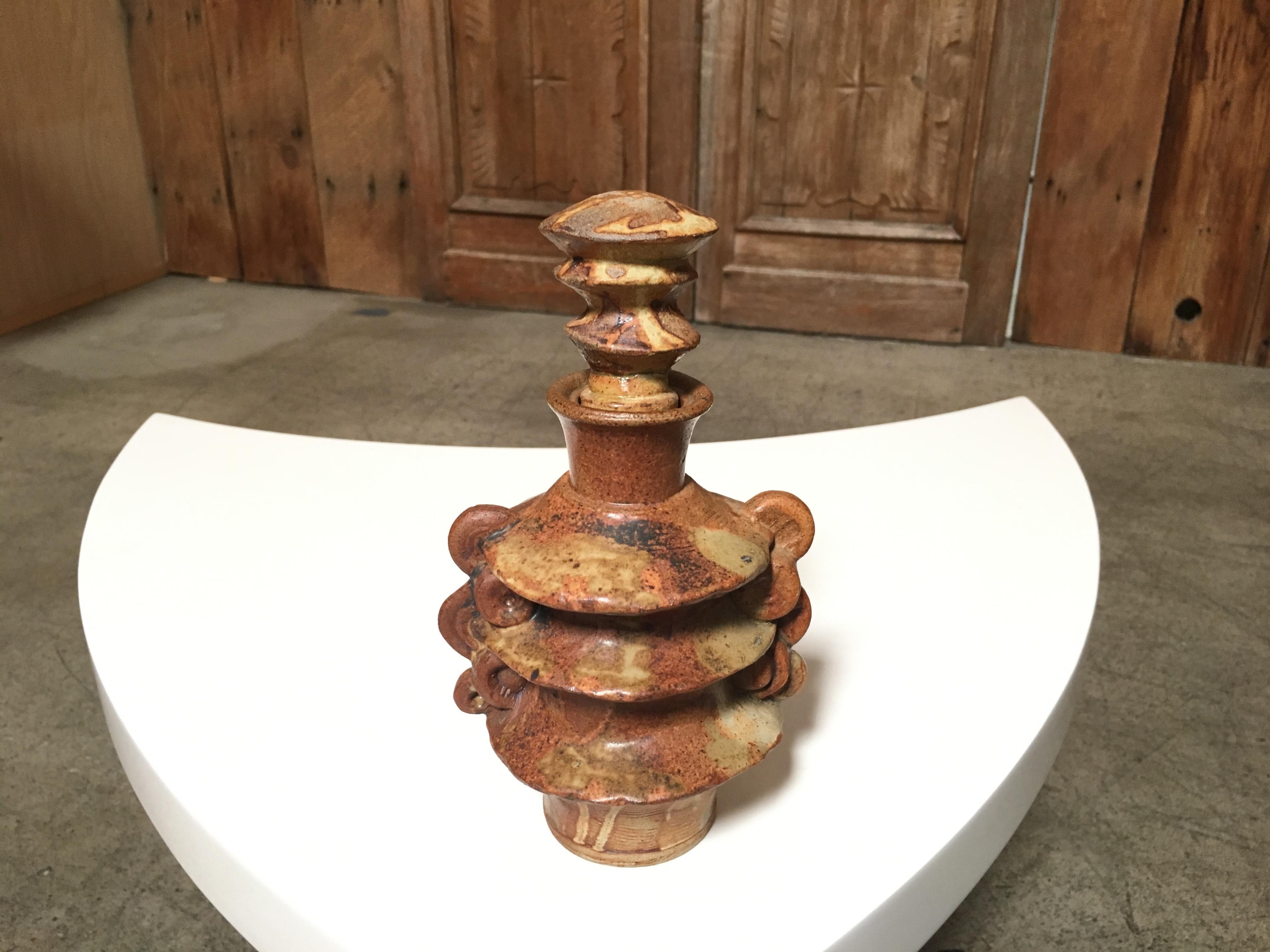 Hand-Crafted Stoneware Stacked Bottle by Bernard Rooke For Sale