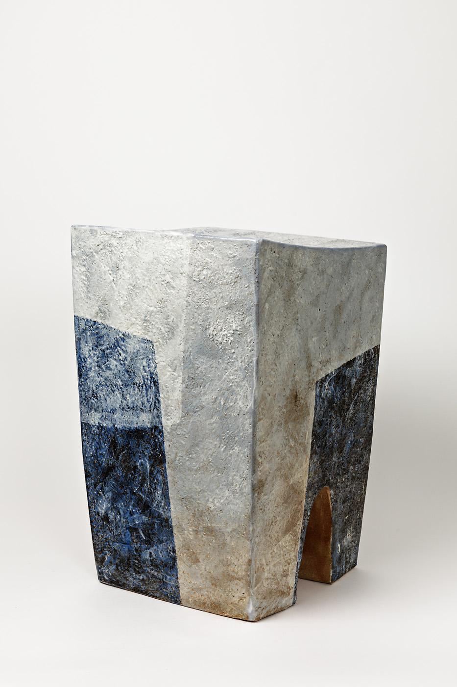 French Stoneware Stool by M. Georg with Glaze Decoration, 2017