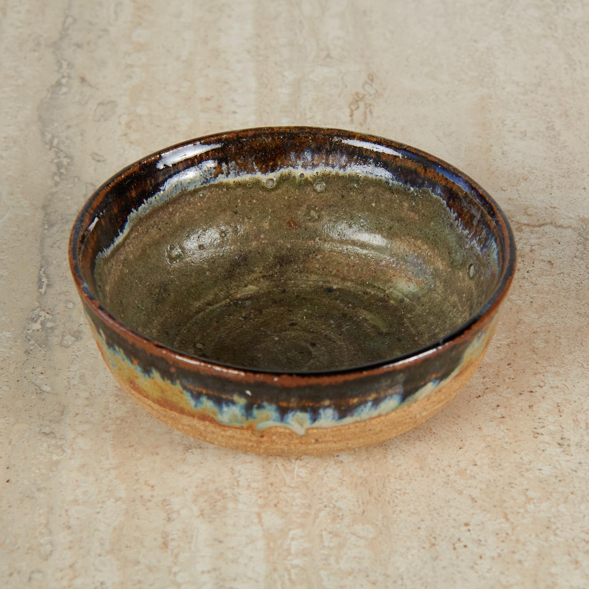 Mid-Century Modern Stoneware Studio Ceramic Bowl with Glaze