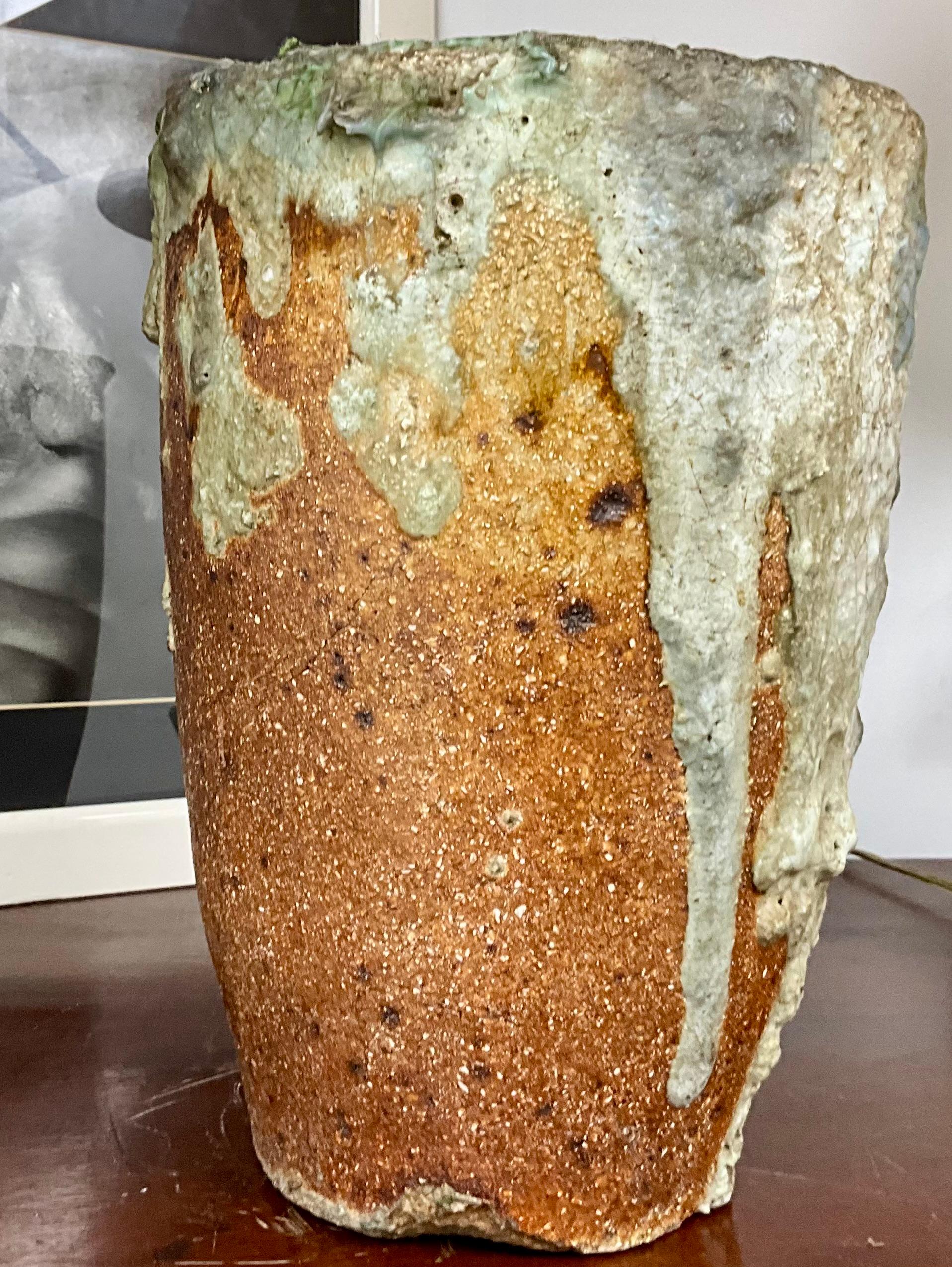 Mid-Century Modern Stoneware Studio Pottery  Lava Glaze Vase Mid 20th Century MCM