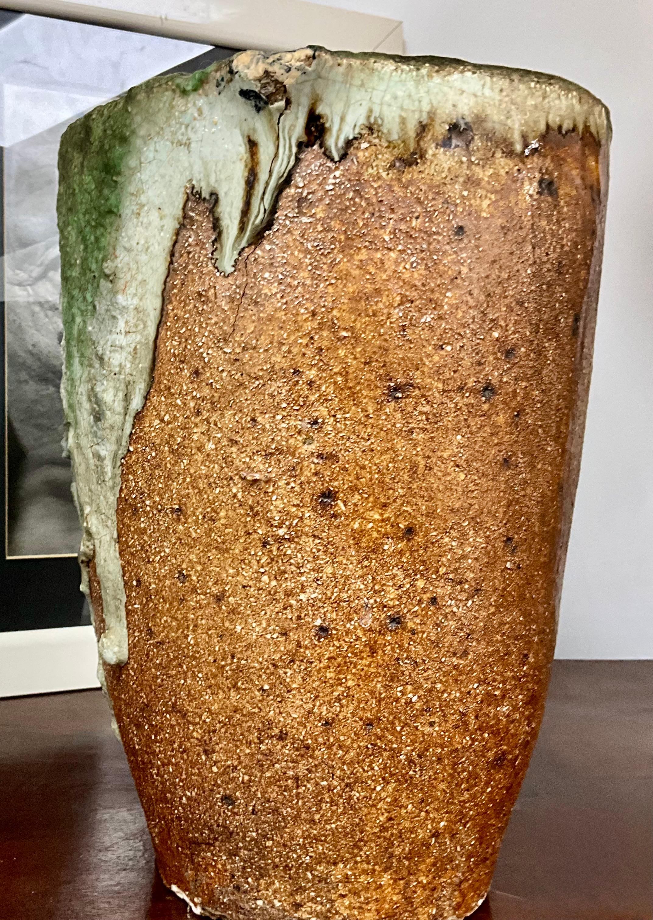 Stoneware Studio Pottery  Lava Glaze Vase Mid 20th Century MCM 1