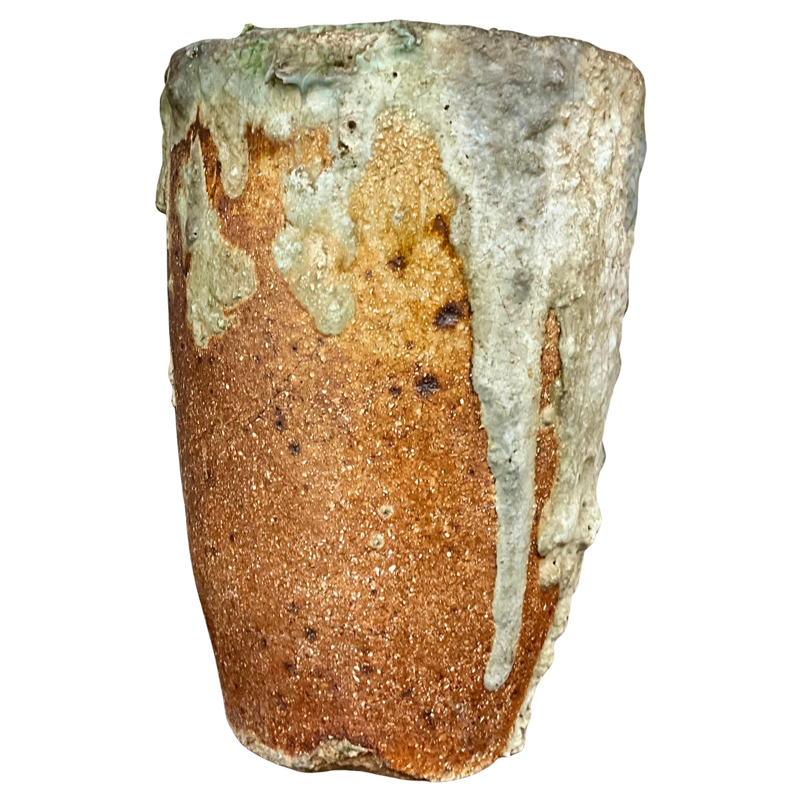 Stoneware Studio Pottery  Lava Glaze Vase Mid 20th Century MCM