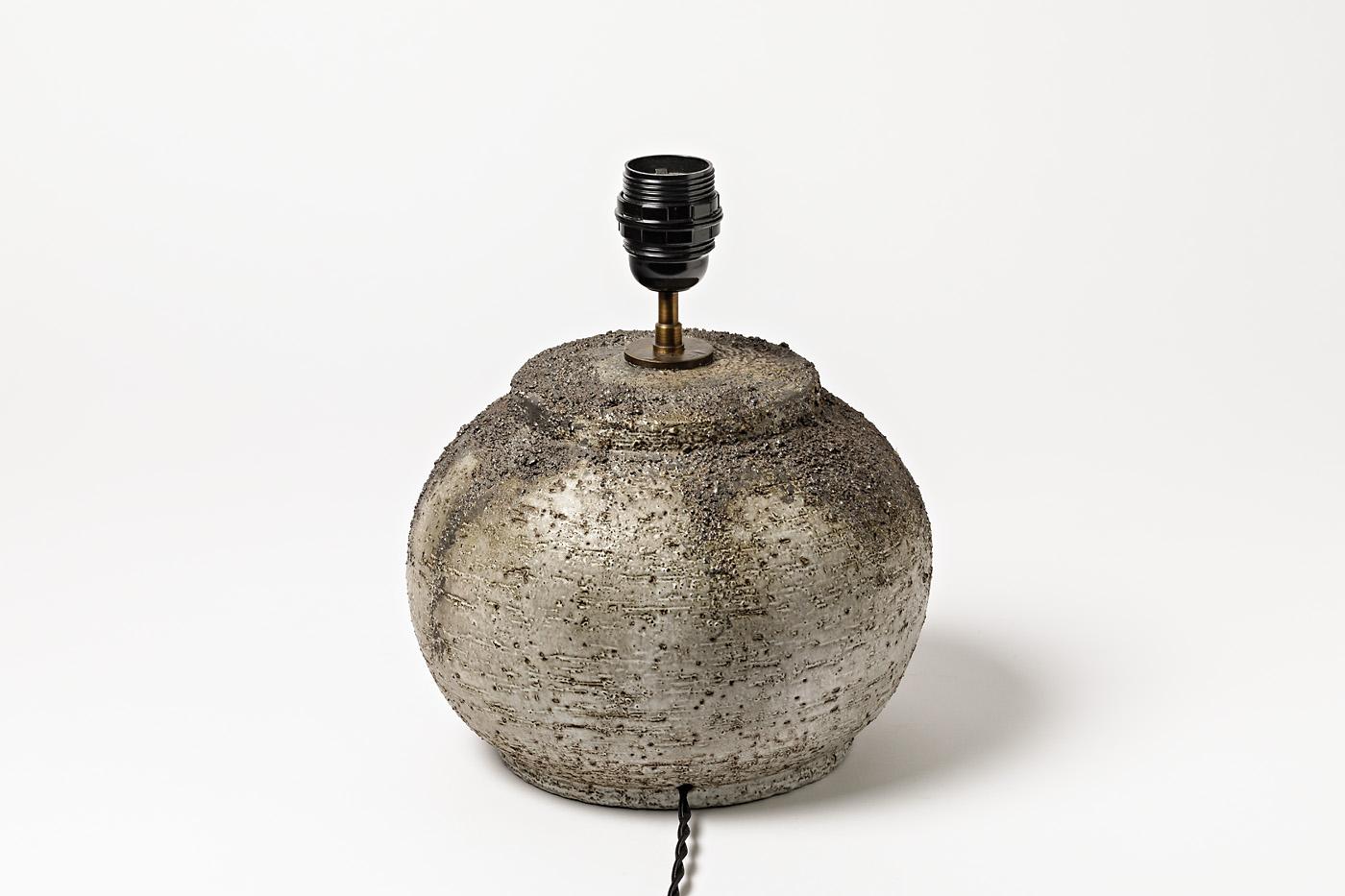 French Stoneware Table Lamp by Huguette Bessone, to Vallauris, France, circa 1970