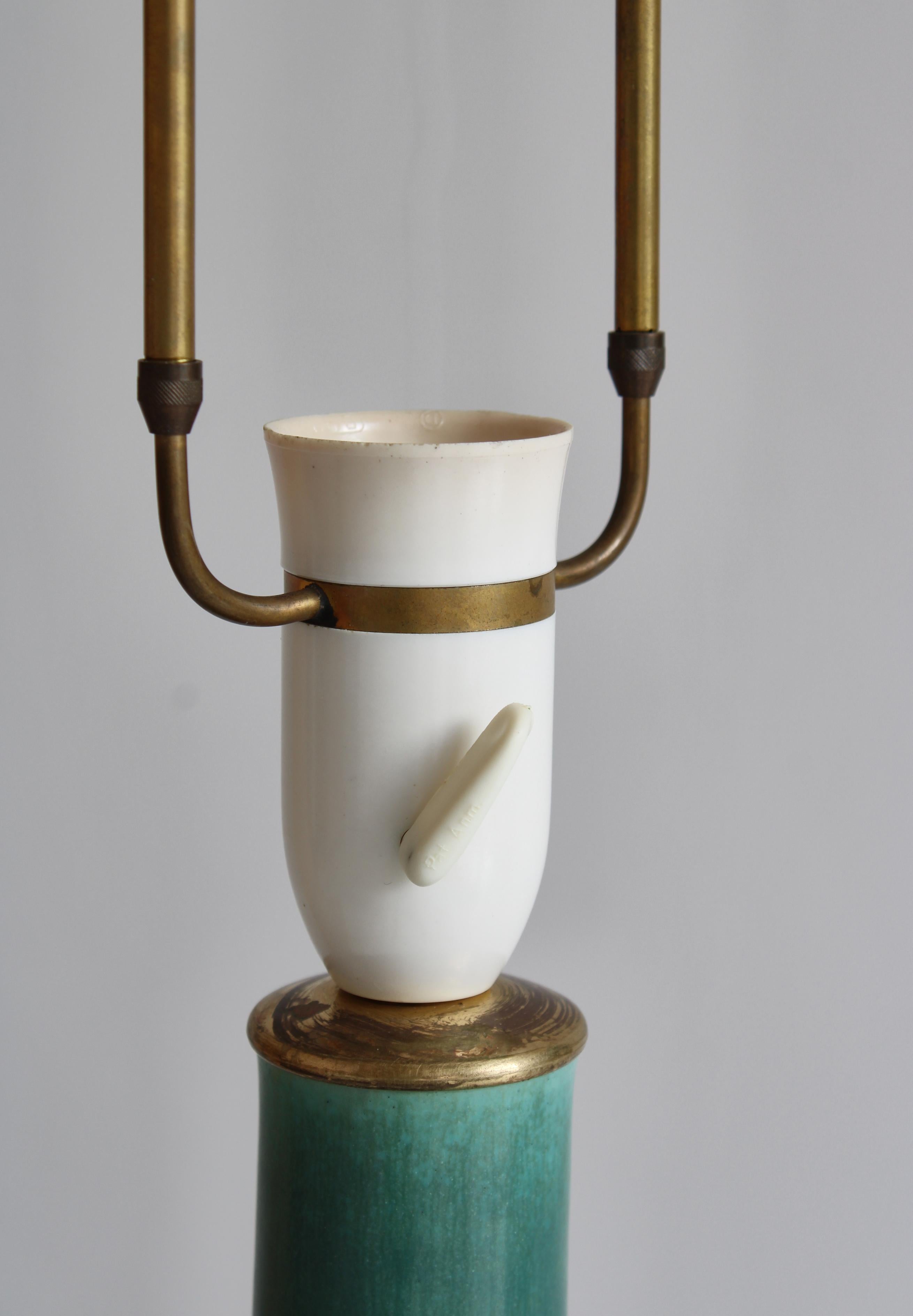 Stoneware Table Lamp by Saxbo Green Glazing Eva Staehr-Nielsen, Denmark, 1940s For Sale 4