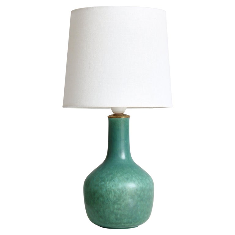 Stoneware Table Lamp by Saxbo Green Glazing Eva Staehr-Nielsen, Denmark,  1940s For Sale at 1stDibs