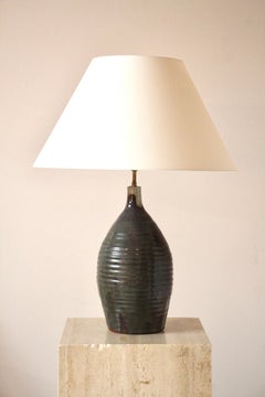 Lampe de table en Studio Pottery française, grès, émail gris-vert, 1970