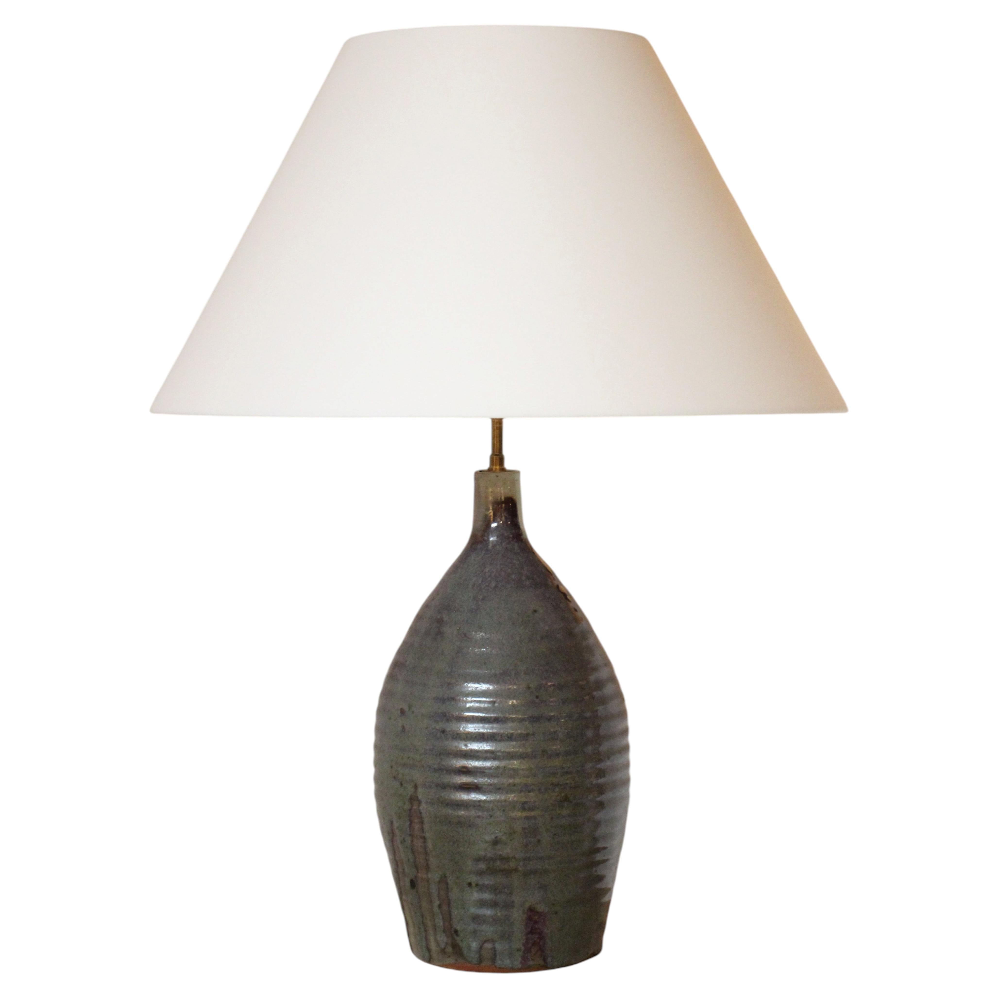 French Studio Pottery Table Lamp, Stoneware, Grey-Green Glaze, 1970