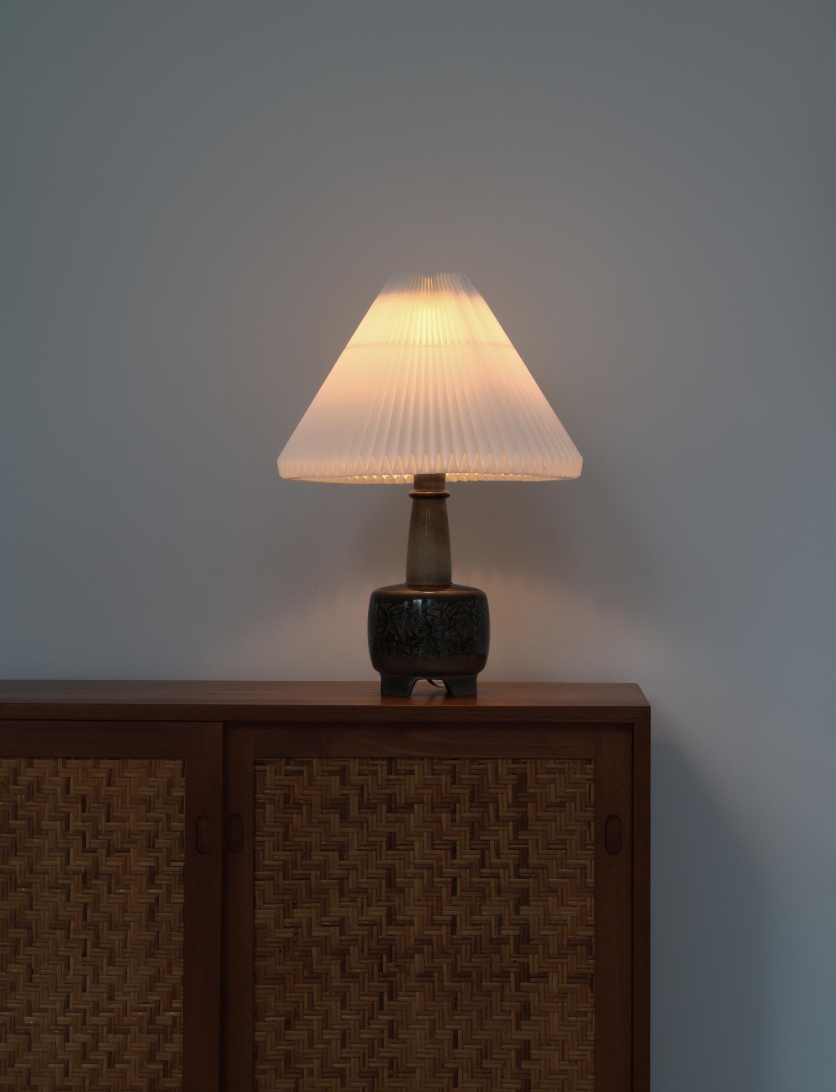 Scandinavian Modern Stoneware Table Lamps by Nils Thorsson for Royal Copenhagen with Le Klint Shades