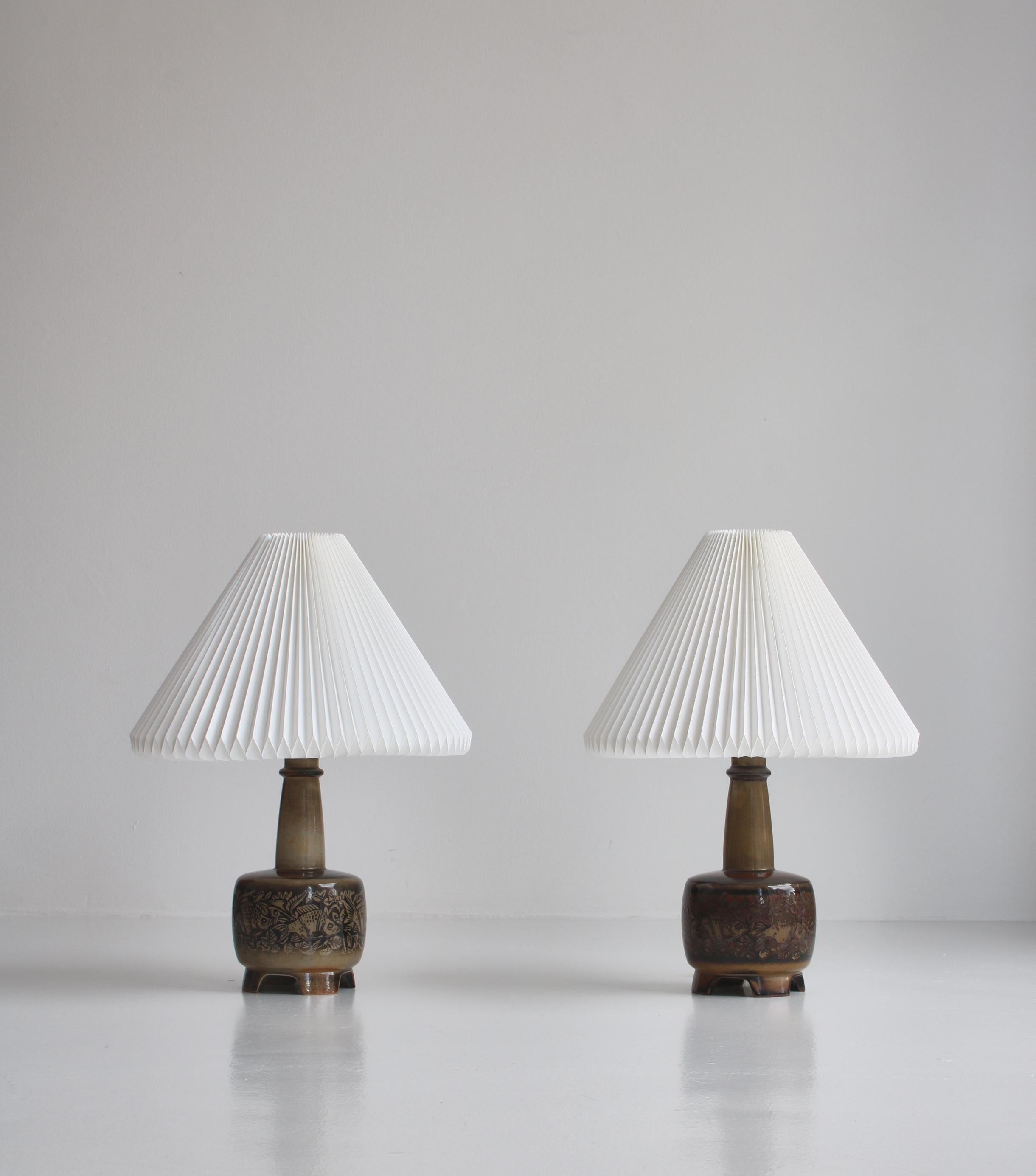 Danish Stoneware Table Lamps by Nils Thorsson for Royal Copenhagen with Le Klint Shades
