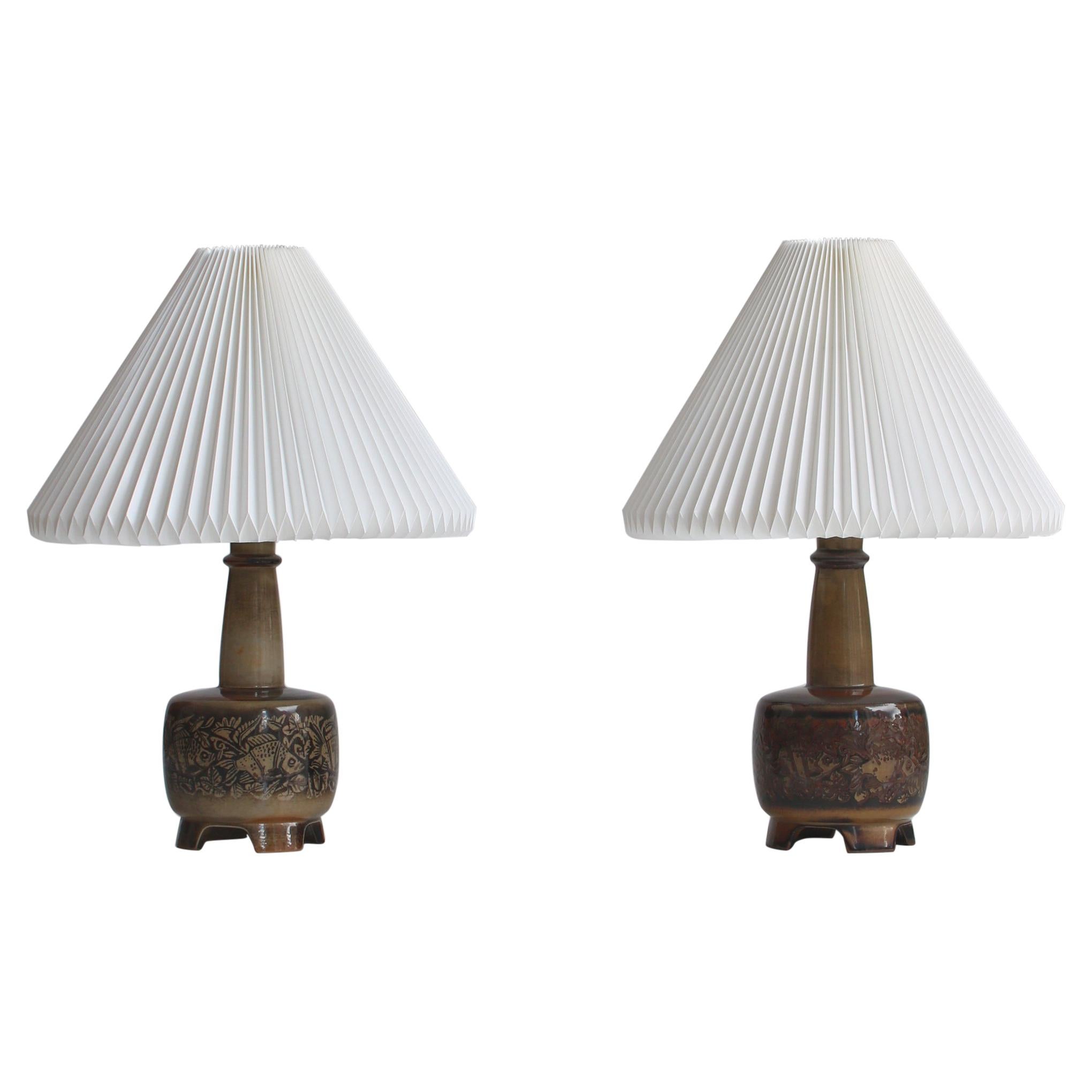 Stoneware Table Lamps by Nils Thorsson for Royal Copenhagen with Le Klint Shades