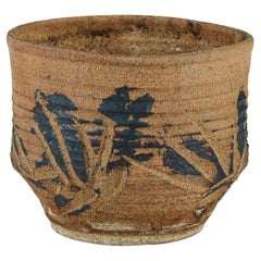Vintage Stoneware Table Planter with Black Glaze